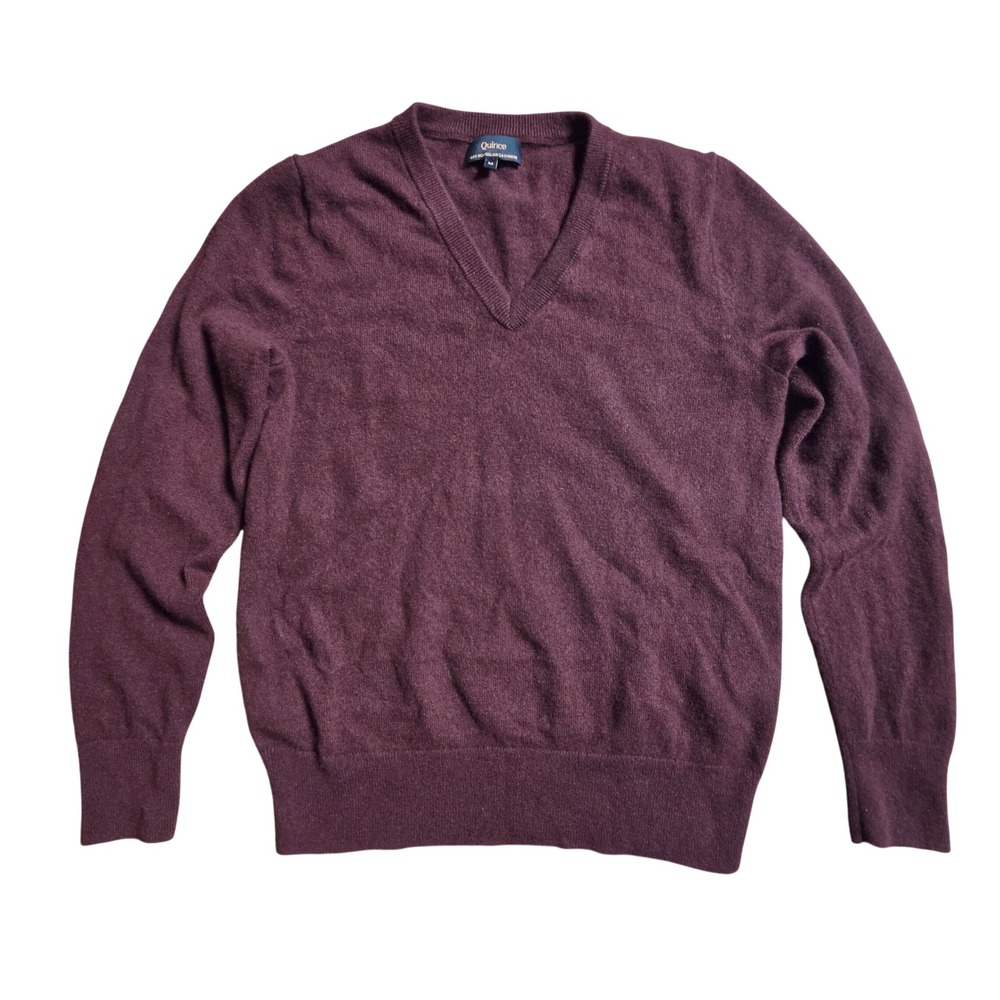 Quince Mongolian Cashmere V-Neck Sweater Burgundy Mens M Quiet Luxury Old Money